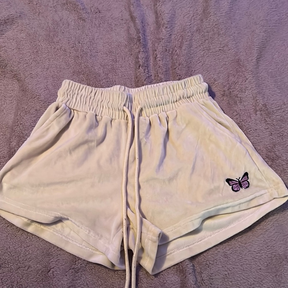 Shein Yellow Velvet Shorts W/ Butterfly Embroidered